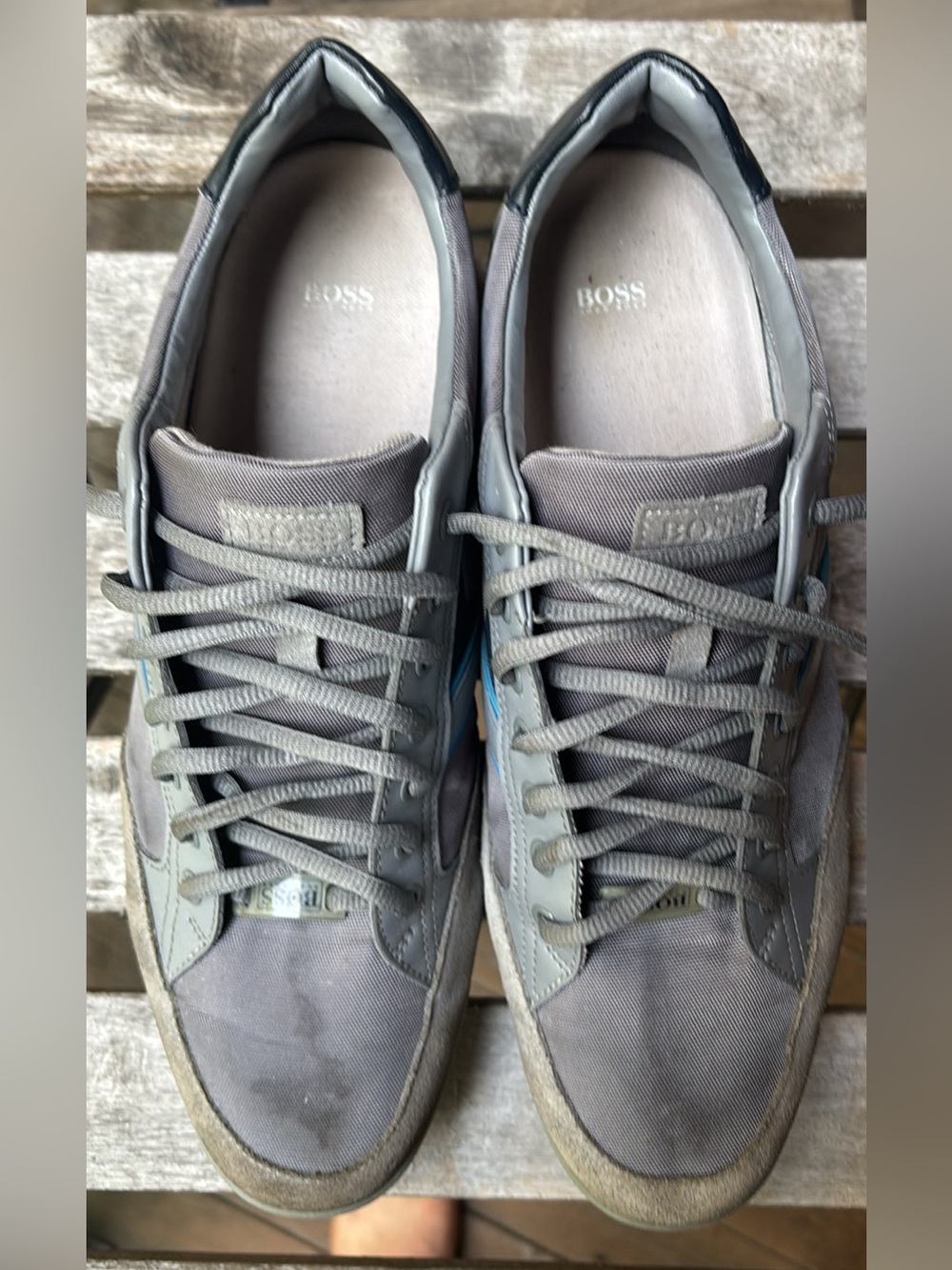 BOSS Gray and Blue Men's Casual Lace-Up Sneakers
